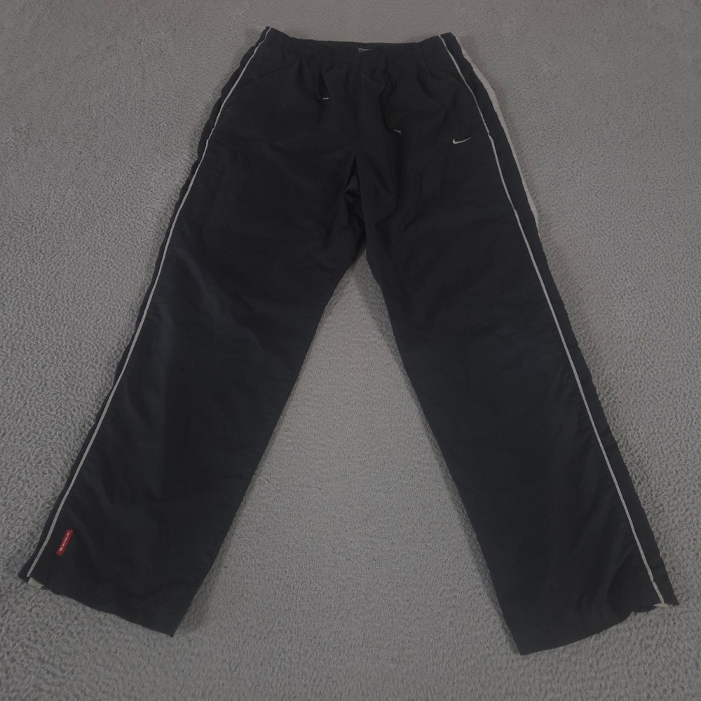 VINTAGE Nike Pants Mens L Black Nylon Windbreaker Track Straight Leg Piping 00s